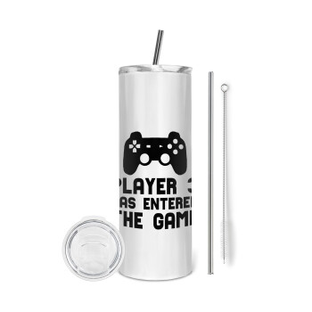 Player 3 has entered the Game, Eco friendly stainless steel tumbler 600ml, with metal straw & cleaning brush