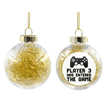 Player 3 has entered the Game, Χριστουγεννιάτικη μπάλα δένδρου διάφανη με χρυσό γέμισμα 8cm