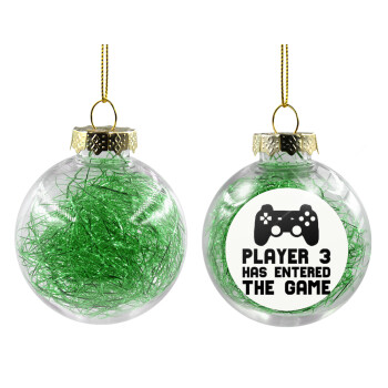 Player 3 has entered the Game, Χριστουγεννιάτικη μπάλα δένδρου διάφανη με πράσινο γέμισμα 8cm