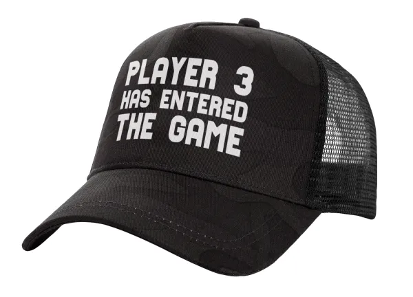 Player 3 has entered the Game — Καπέλο Ενηλίκων Structured Trucker, με Δίχτυ, (παραλλαγή) Army σκούρο (100% ΒΑΜΒΑΚΕΡΟ, ΕΝΗΛΙΚΩΝ, UNISEX, ONE SIZE)