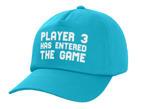 Player 3 has entered the Game — Adult Baseball Cap, 100% Cotton, Blue (COTTON, ADULT, UNISEX, ONE SIZE)