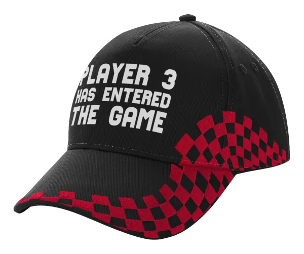 Player 3 has entered the Game — Adult Cap RACING Ultimate Black/Red, (100% COTTON DRILL, ADULT, UNISEX, ONE SIZE)