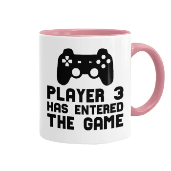 Player 3 has entered the Game, Κούπα χρωματιστή ροζ, κεραμική, 330ml