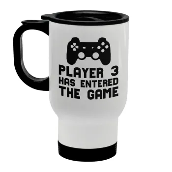 Player 3 has entered the Game, Κούπα ταξιδιού ανοξείδωτη με καπάκι, διπλού τοιχώματος (θερμό) λευκή 450ml