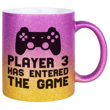 Player 3 has entered the Game, Κούπα Χρυσή/Ροζ Glitter, κεραμική, 330ml