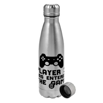 Player 3 has entered the Game, Metallic water bottle, stainless steel, 750ml