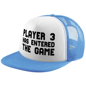 Player 3 has entered the Game, Καπέλο παιδικό Soft Trucker με Δίχτυ ΓΑΛΑΖΙΟ/ΛΕΥΚΟ (POLYESTER, ΠΑΙΔΙΚΟ, ONE SIZE)