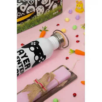 Player 3 has entered the Game, Πασχαλινή Λαμπάδα με παγούρι μεταλλικό (620ml, stainless steel) & κερί αρωματικό πλακέ (30cm) (ΡΟΖ)