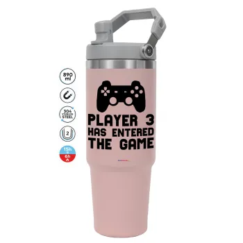 Player 3 has entered the Game, Pink color, 890ml (30oz) stainless Steel Tumbler with Handle