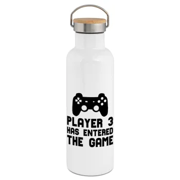 Player 3 has entered the Game, Stainless steel White with wooden lid (bamboo), double wall, 750ml
