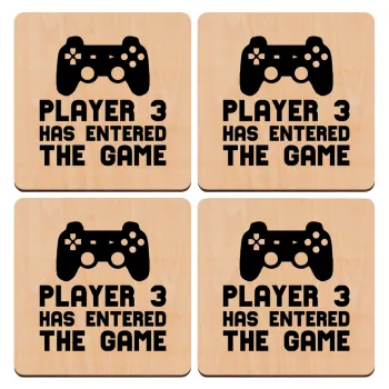 Player 3 has entered the Game, ΣΕΤ x4 Σουβέρ ξύλινα τετράγωνα plywood (9cm)