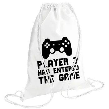Player 3 has entered the Game, Τσάντα πλάτης πουγκί GYMBAG λευκή (28x40cm)