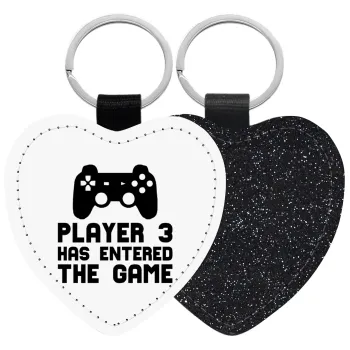 Player 3 has entered the Game, Μπρελόκ PU δερμάτινο glitter καρδιά ΜΑΥΡΟ