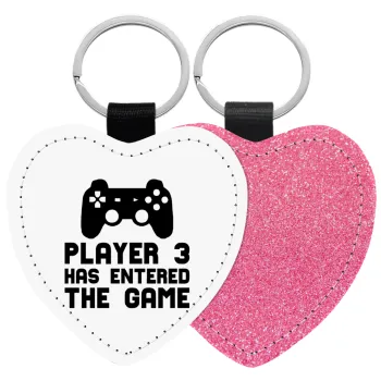 Player 3 has entered the Game, Μπρελόκ PU δερμάτινο glitter καρδιά ΡΟΖ