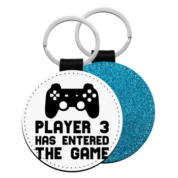 Player 3 has entered the Game, Μπρελόκ Δερματίνη, στρογγυλό ΜΠΛΕ (5cm)