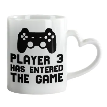 Player 3 has entered the Game, Mug heart handle, ceramic, 330ml