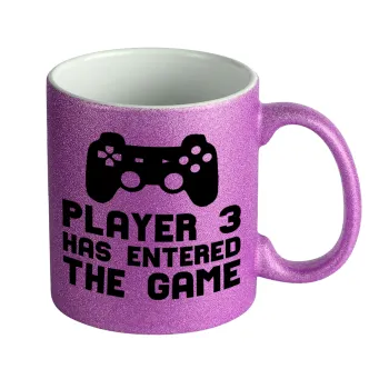 Player 3 has entered the Game, Κούπα Μωβ Glitter που γυαλίζει, κεραμική, 330ml