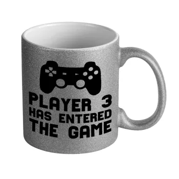 Player 3 has entered the Game, Κούπα Ασημένια Glitter που γυαλίζει, κεραμική, 330ml
