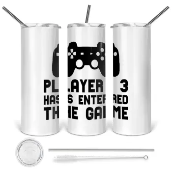 Player 3 has entered the Game, Tumbler ποτήρι θερμό από ανοξείδωτο ατσάλι 600ml, με μεταλλικό καλαμάκι & βούρτσα καθαρισμού