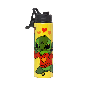 Stitch heart, Metallic water bottle with safety lid, 850ml aluminum