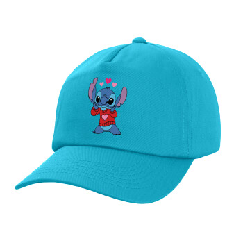 Stitch heart, Καπέλο παιδικό Baseball, 100% Βαμβακερό, Low profile, Γαλάζιο