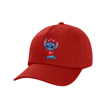 Stitch heart, Καπέλο Ενηλίκων Baseball, 100% Βαμβακερό,  Κόκκινο (ΒΑΜΒΑΚΕΡΟ, ΕΝΗΛΙΚΩΝ, UNISEX, ONE SIZE)