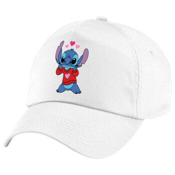 Stitch heart, Καπέλο παιδικό Baseball, 100% Βαμβακερό Twill, Λευκό (ΒΑΜΒΑΚΕΡΟ, ΠΑΙΔΙΚΟ, UNISEX, ONE SIZE)