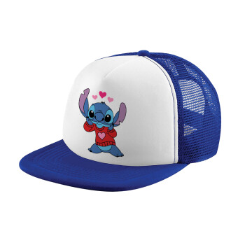 Stitch heart, Καπέλο παιδικό Soft Trucker με Δίχτυ Blue/White 