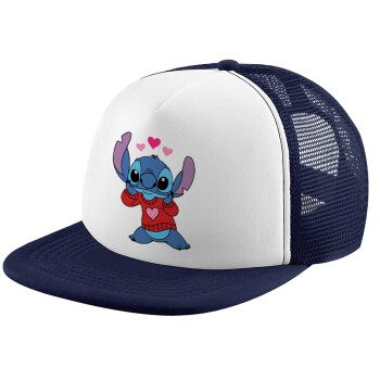 Stitch heart, Καπέλο παιδικό Soft Trucker με Δίχτυ Dark Blue/White 