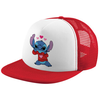 Stitch heart, Καπέλο παιδικό Soft Trucker με Δίχτυ Red/White 