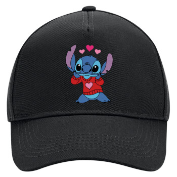 Stitch heart, Adult Ultimate Hat BLACK, (100% COTTON DRILL, ADULT, UNISEX, ONE SIZE)