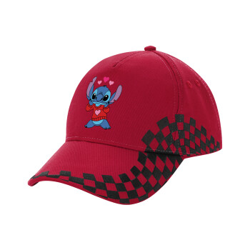 Stitch heart, Καπέλο Ενηλίκων Ultimate ΚΟΚΚΙΝΟ/ΜΑΥΡΟ RACING με Σκρατς, (100% ΒΑΜΒΑΚΕΡΟ DRILL, ΕΝΗΛΙΚΩΝ, UNISEX, ONE SIZE)