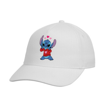 Stitch heart, Καπέλο παιδικό Baseball, 100% Βαμβακερό, Λευκό