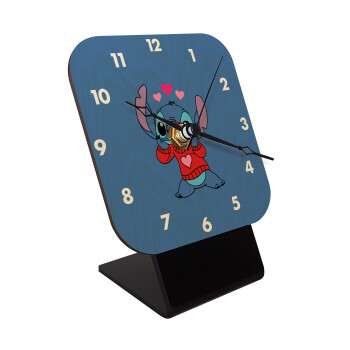 Stitch heart, Quartz Table clock in natural wood (10cm)