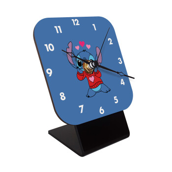 Stitch heart, Quartz Wooden table clock with hands (10cm)