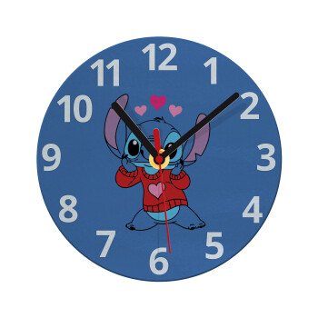Stitch heart, Ρολόι τοίχου γυάλινο (20cm)