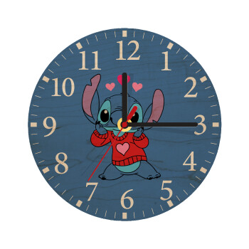 Stitch heart, Ρολόι τοίχου ξύλινο plywood (20cm)