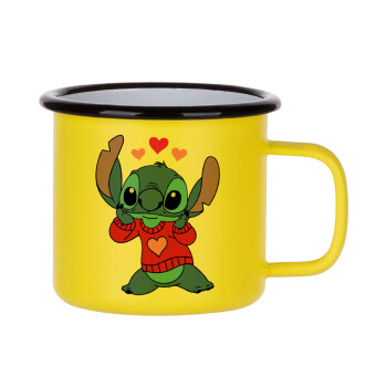 Stitch heart, Metallic enamel MATT Yellow cup 360ml