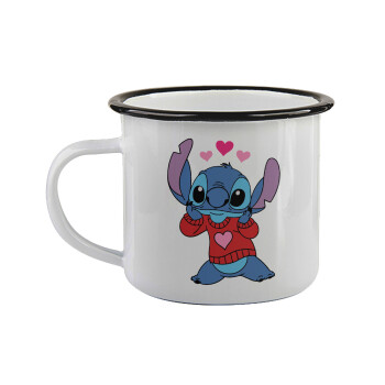 Stitch heart, Κούπα εμαγιέ με μαύρο χείλος 360ml
