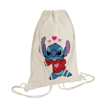Stitch heart, Backpack bag GYMBAG natural (28x40cm)