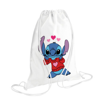 Stitch heart, Backpack pouch GYMBAG white (28x40cm)