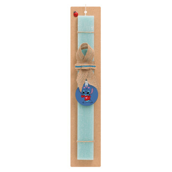 Stitch heart, Easter Set, wooden keychain & aromatic flat Easter candle (30cm) (TURQUOISE)