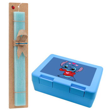 Stitch heart, Easter Set, children's snack container BLUE & Easter aromatic flat candle (30cm) (TURQUOISE)