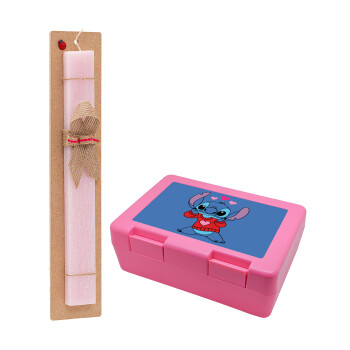 Stitch heart, Easter Set, children's snack container PINK & scented flat Easter candle (30cm) (PINK)
