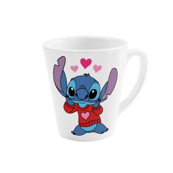 Stitch heart, Κούπα κωνική Latte Λευκή, κεραμική, 300ml