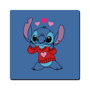 Stitch heart, Τετράγωνο μαγνητάκι ξύλινο 6x6cm