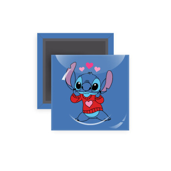 Stitch heart, Μαγνητάκι ψυγείου τετράγωνο διάστασης 5x5cm