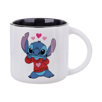 Stitch heart, Κούπα κεραμική 400ml Λευκή/Μαύρη