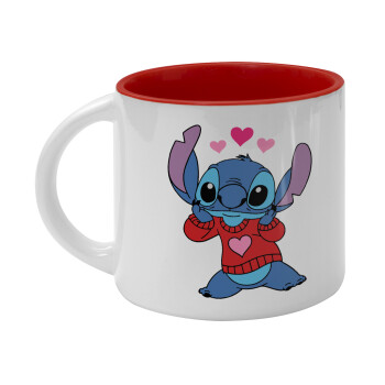 Stitch heart, Κούπα κεραμική 400ml Λευκή/Κόκκινη