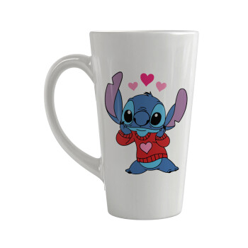 Stitch heart, Κούπα κωνική Latte Μεγάλη, κεραμική, 450ml